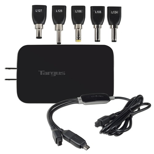 Targus APA70US 90W Universal Notebook AC Adapter w/5 Power Tips & Dual Device Adapter - Charge Two Devices At Once!