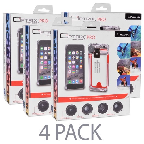 (4-Pack) Optrix by Body Glove Pro 4 Lens Action Camera Kit for iPhone 6/6s w/Waterproof Case & Interchangeable Lens