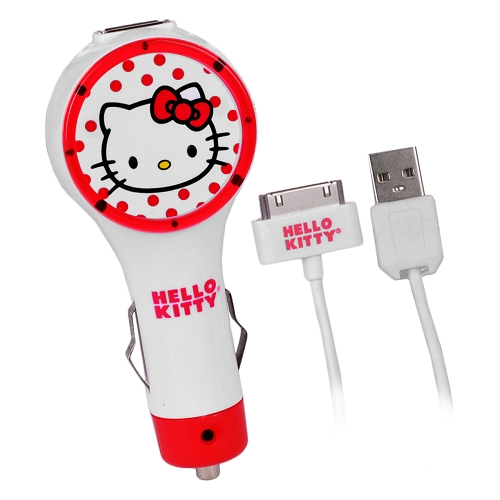 Hello Kitty USB (2.1 Amp) Car Charger for iPad/iPhone/iPod w/USB to 30-Pin Dock Connector Cable