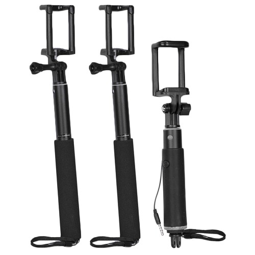 (3-Pack) 2-Bluetooth & 1-Wired Selfie Stick - Extendable Handheld Monopod for iPhones/Android Smartphones or Action Cams