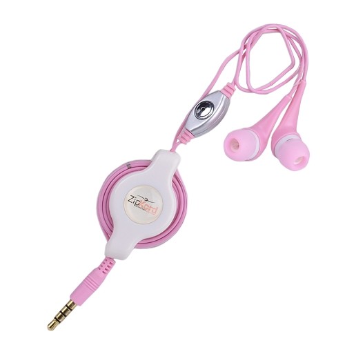 ZipKord 950ieiPink Retractable Mobile Phone In-Ear Stereo Headset w/Inline Microphone & 3.5mm Plug (Pink)