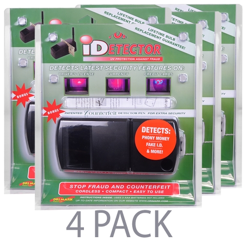 (4-Pack) Dri-Mark UVD549 iDetector Counterfeit Currency & ID Detector w/Ultraviolet Light (Black)