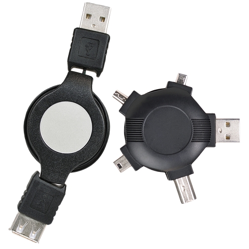 Tech Universe TU1310 Multi-USB Retractable Charge & Sync Cable w/USB Adapter (Black)