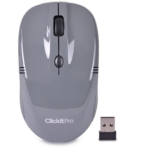 PCT Brands Clickit Pro 2.4GHz Wireless 4-Button Optical Scroll Mouse w/Nano USB Receiver & DPI Switch (Gray/Black)