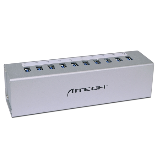 Aitech A3H10-SV Aluminum 10-Port SuperSpeed USB 3.0 Hub (Silver)