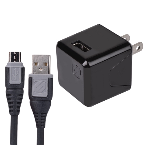 Scosche reVOLT Pro 2.4A 12W Single Port USB Wall Charger + Micro USB Cable for Tablets