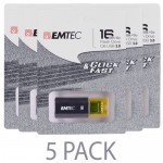 (5-Pack) Emtec C650 Click & Fast 16GB SuperSpeed USB 3.0 Flash Drive (Black/Yellow) - Retail Hanging Packs