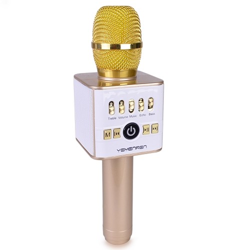 Bluetooth Wireless Karaoke Microphone w/Stereo Speakers & microSD Card Slot (Gold)